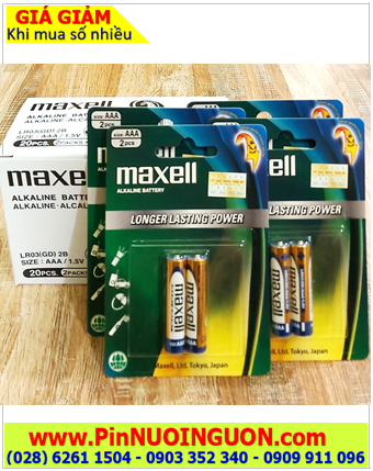 COMBO 01HỘP (10vỉ=20viên) Pin AAA 1.5v Alkaline Maxell LR03(GD)2B chính hãng, Giá chỉ 179.000/ Hộp 10vỉ 
